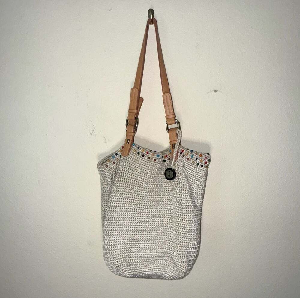 The Sak Crochet Beaded Tote Bag Boho Woven Handbag Coastal Beach Vacation